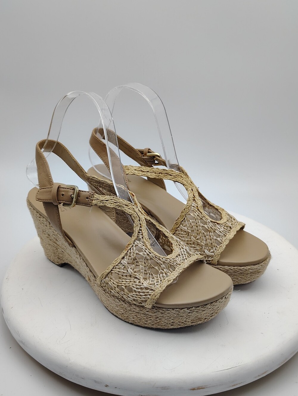 Naturalizer Beige Woven Espadrille Wedge Sandals - Women's 7.5